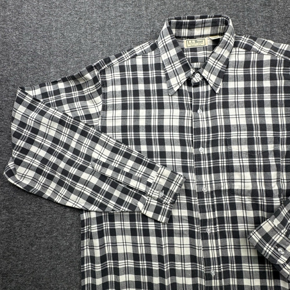 LL Bean Plaid‎ Flannel Shirt Mens L Large Button Up USA Outdoors Grunge Vtg